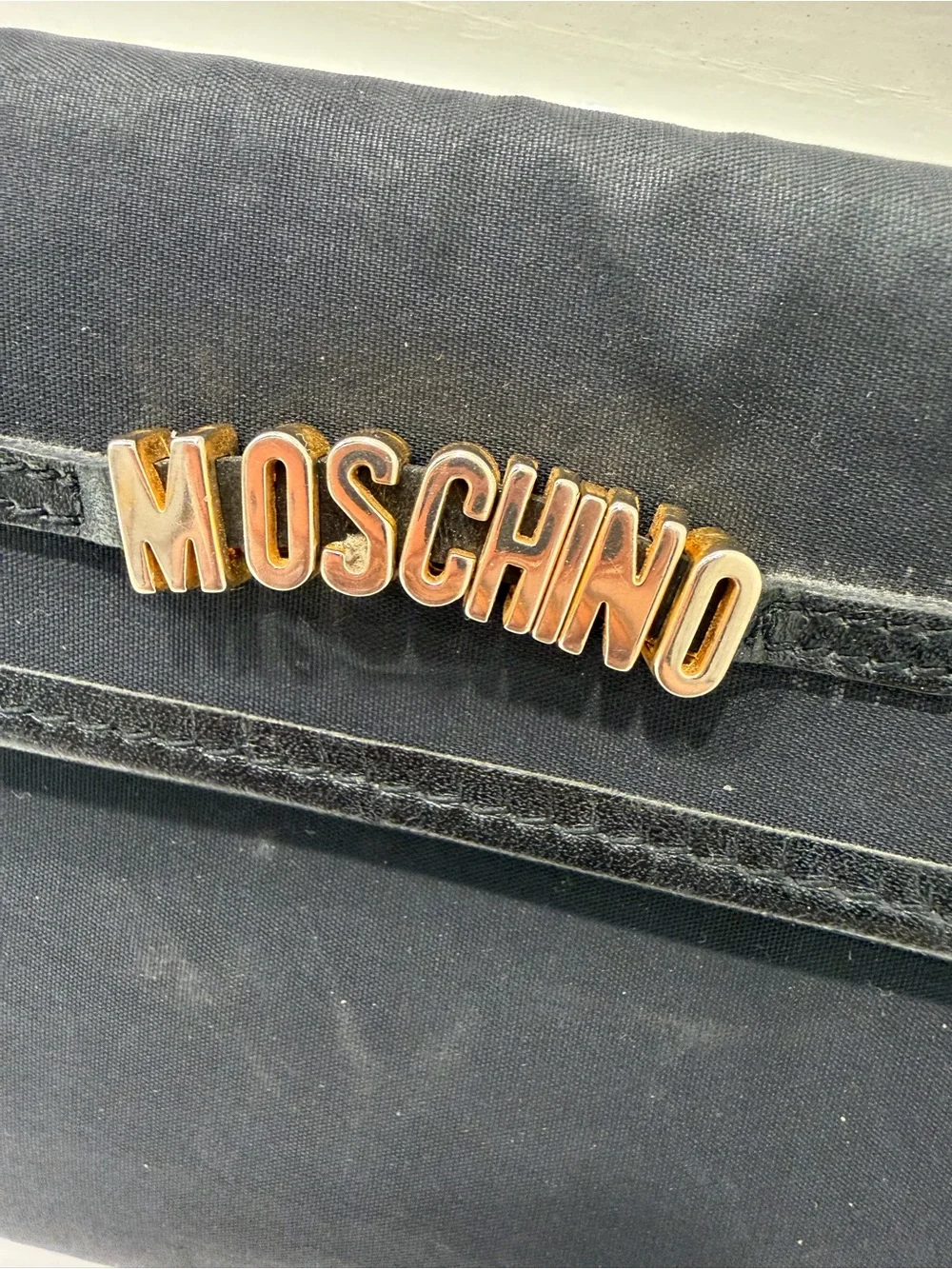 Vintage 1990s Moschino Redwall Italy Black Nylon Leather Continental Wallet